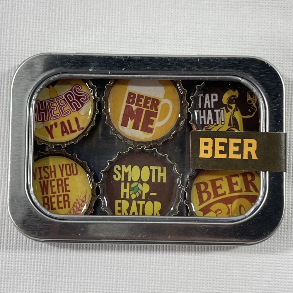 Beer Bottle Cap Magnets - Man Cave, Bar Fridge, Gift for Him, Magnet Set
